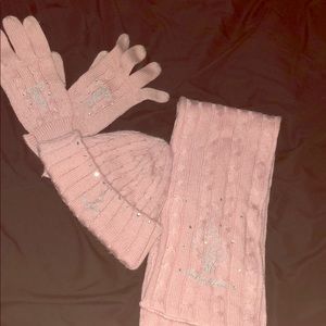 Pink Baby Phat Hat, Gloves, and Scarf Set